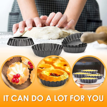 12PCS Mini Detachable Tart Mold Baking Cake Pan Nonstick Bottom Cupcake Molds - 4inch.