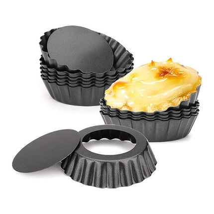 12PCS Mini Detachable Tart Mold Baking Cake Pan Nonstick Bottom Cupcake Molds - 4inch.