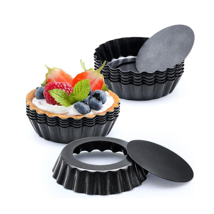 12PCS Mini Detachable Tart Mold Baking Cake Pan Nonstick Bottom Cupcake Molds - 4inch.