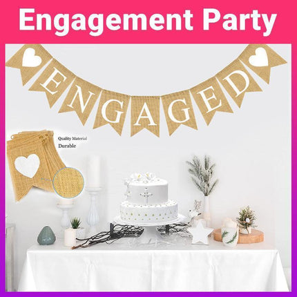 Engaged Burlap Banner Rustic Hessian Bunting Engagement Party Decor.