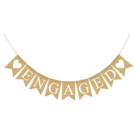Engaged Burlap Banner Rustic Hessian Bunting Engagement Party Decor.