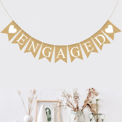 Engaged Burlap Banner Rustic Hessian Bunting Engagement Party Decor.