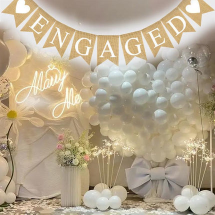 Engaged Burlap Banner Rustic Hessian Bunting Engagement Party Decor.