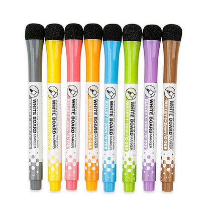 8 Colours Dry Erase Whiteboard Markers Set with Built-in Eraser Tips.