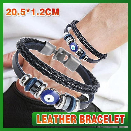 Evil Eye Greek Mati Turkish Nazar Weaved Leather Bracelet Cuff Jewelry.