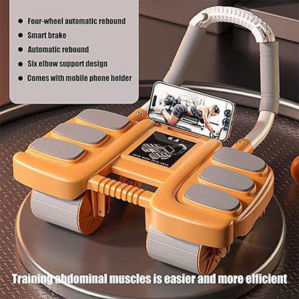 Four Wheel Abdominal Exercise Roller Elbow Support for Core Strength Training - Black.