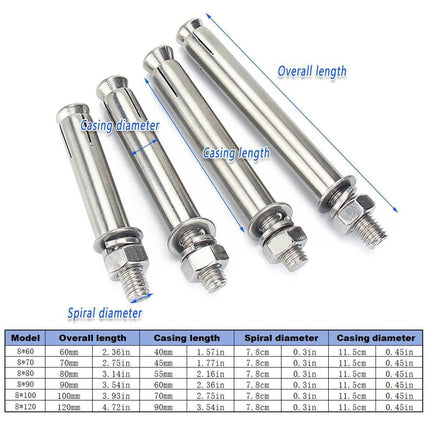 M8 Stainless Steel Expansion Anchor Bolts Heavy Duty Hex Head Screws - M8*80.