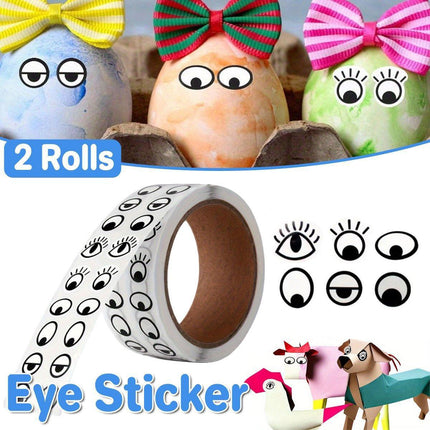 2 Rolls Cartoon Eye Stickers Self-Adhesive DIY Craft Paper for Handmade Projects.