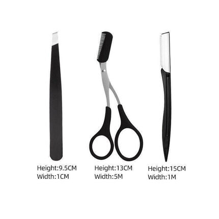 3Pcs/Set Eyebrow Trimming Eyelash Brush Folding Tweezers Portable Makeup Tools.