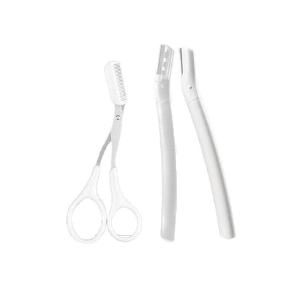 3Pcs Eyebrow Razor Set Facial Trimmer Shaver Blade Hair Remover Beauty Tool - White+Clear Eyebrow Razor+Scissor.