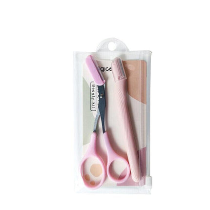 Eyebrow Scissors with Comb Stainless Steel Makeup Trimmer Beauty Tool 3 Colours - Pink.