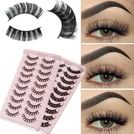 10 Pairs Russian D-Curl Mink False Eyelashes - Full & Curled - DH06-01.