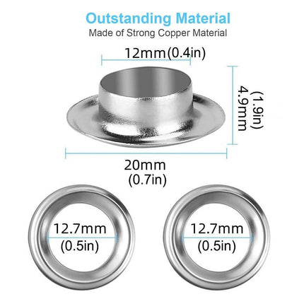 200 Sets 12mm Copper Metal Eyelet Grommet Tent Tarp Tool Tarpaulin Installation.