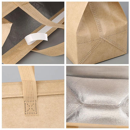 50pcs Thermal Insulation Packing Bag Non Woven Milk Tea Cake Food Storage Bag - Kraft-26x26x17cm.