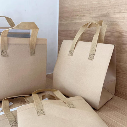 50pcs Thermal Insulation Packing Bag Non Woven Milk Tea Cake Food Storage Bag - Kraft-24x24x15cm.