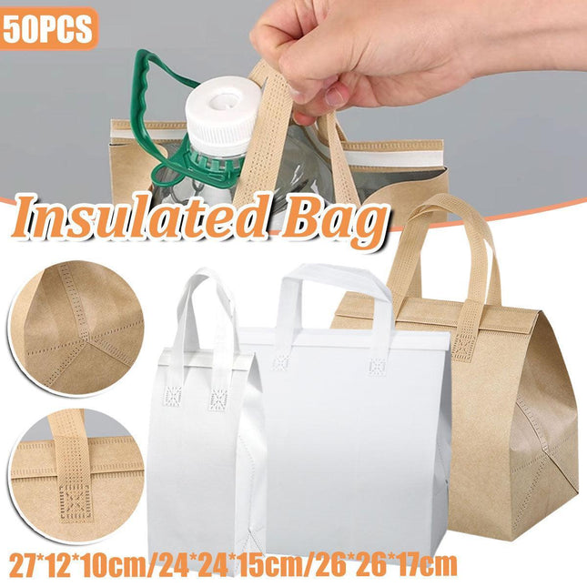 50pcs Thermal Insulation Packing Bag Non Woven Milk Tea Cake Food Storage Bag - White-27x12x10cm.
