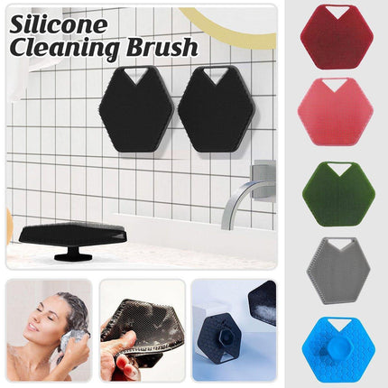 Silicone Bath Brush Soft Bristle Body Scrubber Facial Cleaning Massage Tool - Pink.