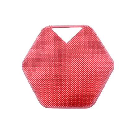Silicone Bath Brush Soft Bristle Body Scrubber Facial Cleaning Massage Tool - Pink.