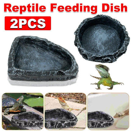 2 Pack Reptile Water Dish Food Bowl Rock Worm Feeder for Leopard Gecko Lizard.
