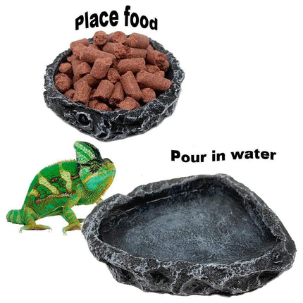 2 Pack Reptile Water Dish Food Bowl Rock Worm Feeder for Leopard Gecko Lizard.