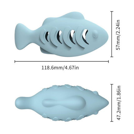 Interactive Cat Toys Fish Leaky Food Dispenser Fun Pet Play Chew Toy Durable - Blue.