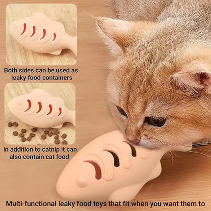 Interactive Cat Toys Fish Leaky Food Dispenser Fun Pet Play Chew Toy Durable - Blue.