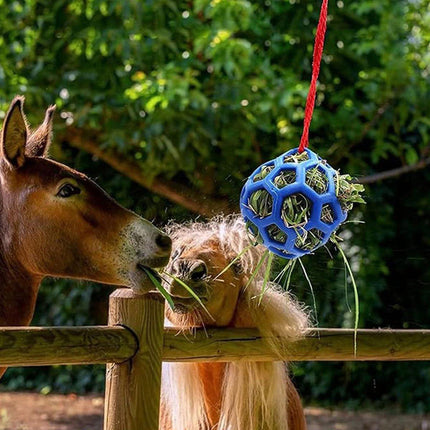 Hanging Hay Feeders Stable Feed Polo Feeding Balls Toy for Horses and Livestock - Blue.