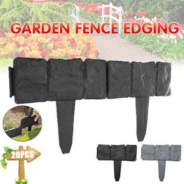 20pcs Garden Fence Edging Plastic Lawn Border for Outdoor Yard Flower Bed - Black.