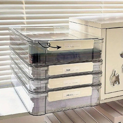 Large Capacity A4 File Storage Box Transparent Plastic Document Organizer Case - Small.