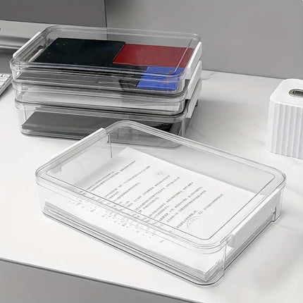Large Capacity A4 File Storage Box Transparent Plastic Document Organizer Case - Small.