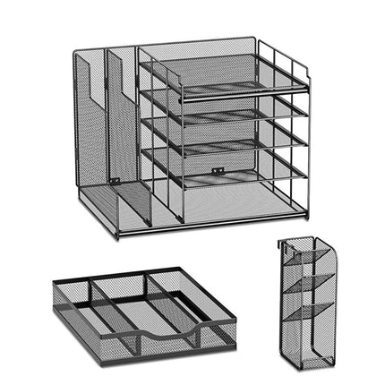 Multi Layer Desktop File Rack Storage Organizer Black Plastic for Office Home.