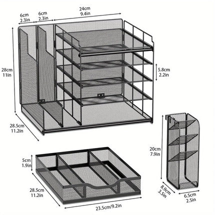 Multi Layer Desktop File Rack Storage Organizer Black Plastic for Office Home.