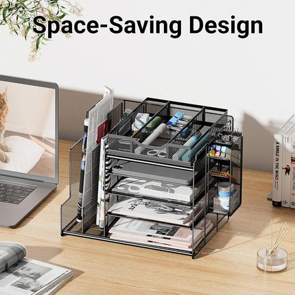 Multi Layer Desktop File Rack Storage Organizer Black Plastic for Office Home.