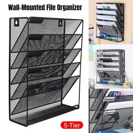 5 Tier Iron File Organiser Desktop File Management Shelf for Office Storage Desk.