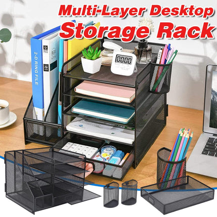 Multi-Tier Desktop Organizer File Holder Document Storage Rack Office Shelf.