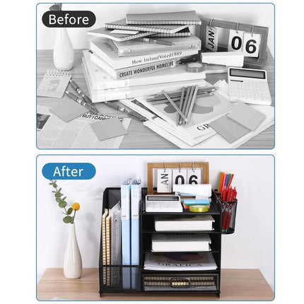 Multi-Tier Desktop Organizer File Holder Document Storage Rack Office Shelf.