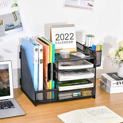 Multi-Tier Desktop Organizer File Holder Document Storage Rack Office Shelf.