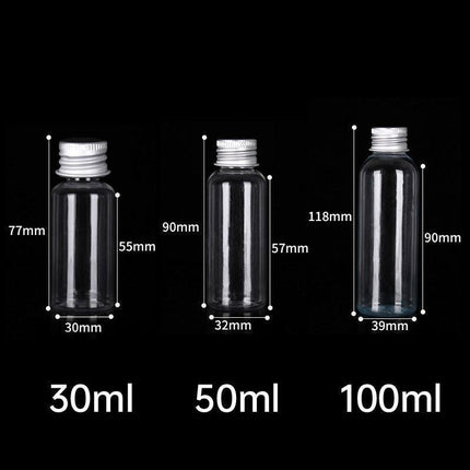 50/100pcs Clear Plastic Bottles with Aluminum Caps Liquid Dispenser Containers - 50ml-100pcs.