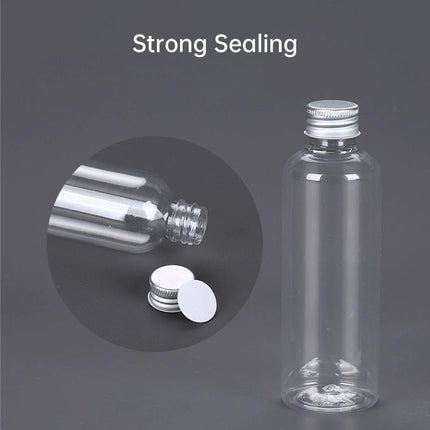 50/100pcs Clear Plastic Bottles with Aluminum Caps Liquid Dispenser Containers - 50ml-100pcs.