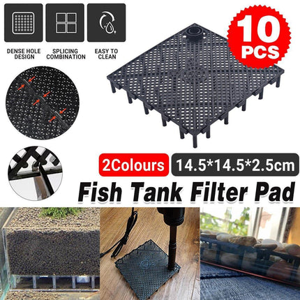 Fish Tank Aquarium Under Gravel Filter System Safe Filtration Plate Board Kit - Black-10PCS.