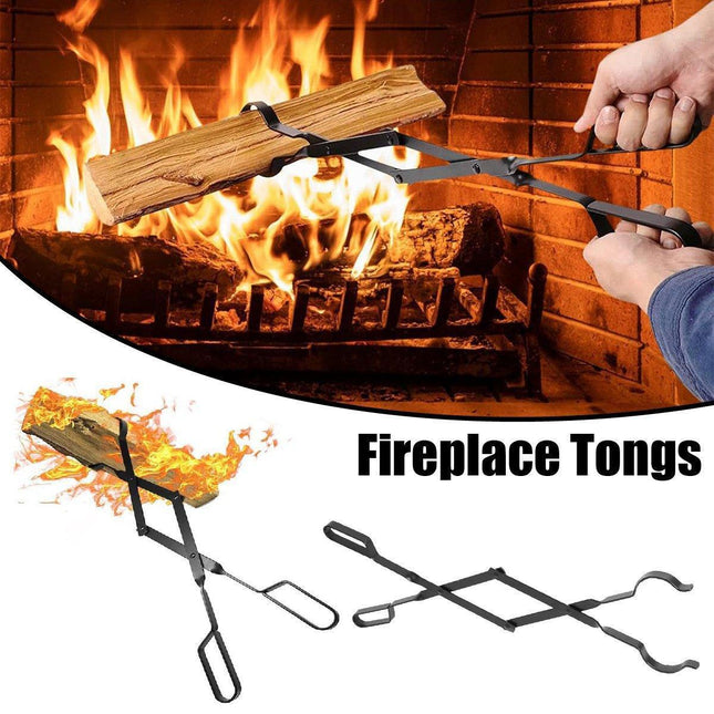 Folding Fireplace Tongs Grip Fire Pit Pliers Outdoor Indoor Fire Tools Durable.