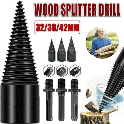 32-42mm High Speed Twist Firewood Drill Bit Wood Splitting Splitter Cone Driver - 32MM.