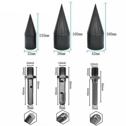 32-42mm High Speed Twist Firewood Drill Bit Wood Splitting Splitter Cone Driver - 32MM.