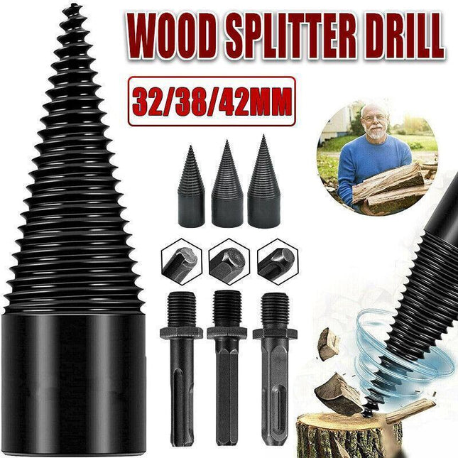 32-42mm High Speed Twist Firewood Drill Bit Wood Splitting Splitter Cone Driver - 38MM.