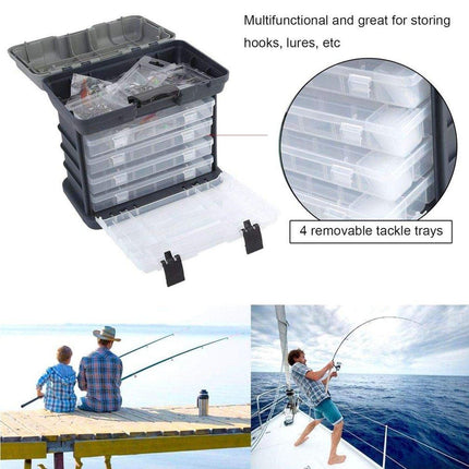Removable 4 Tray Heavy Duty Fishing Tackle Box Storage Organizer for Tackle.