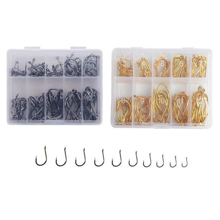 Fishing Hooks Octopus Style 100pcs Chemically Sharpened Assorted Sizes 3-12 - Black.