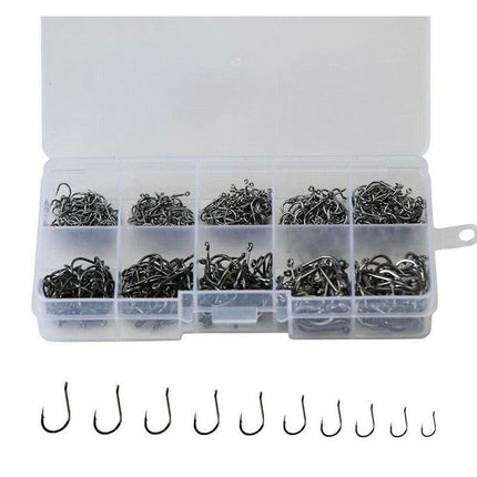 Fishing Hooks Octopus Style 100pcs Chemically Sharpened Assorted Sizes 3-12 - Black.