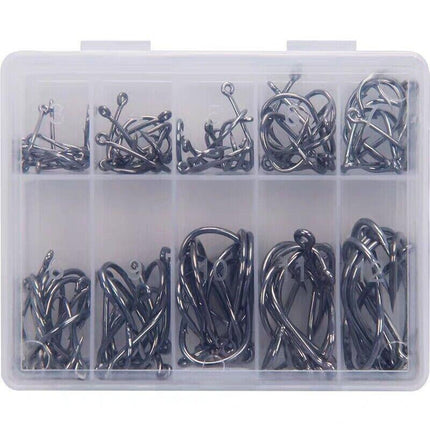 Fishing Hooks Octopus Style 100pcs Chemically Sharpened Assorted Sizes 3-12 - Black.