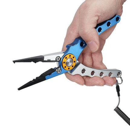 Aluminium Fishing Pliers Hook Remover Line Cutter Braid Mono Split Ring Fish Grip - Blue+Red.