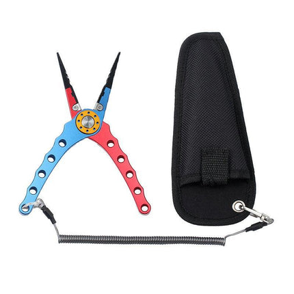 Aluminium Fishing Pliers Hook Remover Line Cutter Braid Mono Split Ring Fish Grip - Blue+Red.